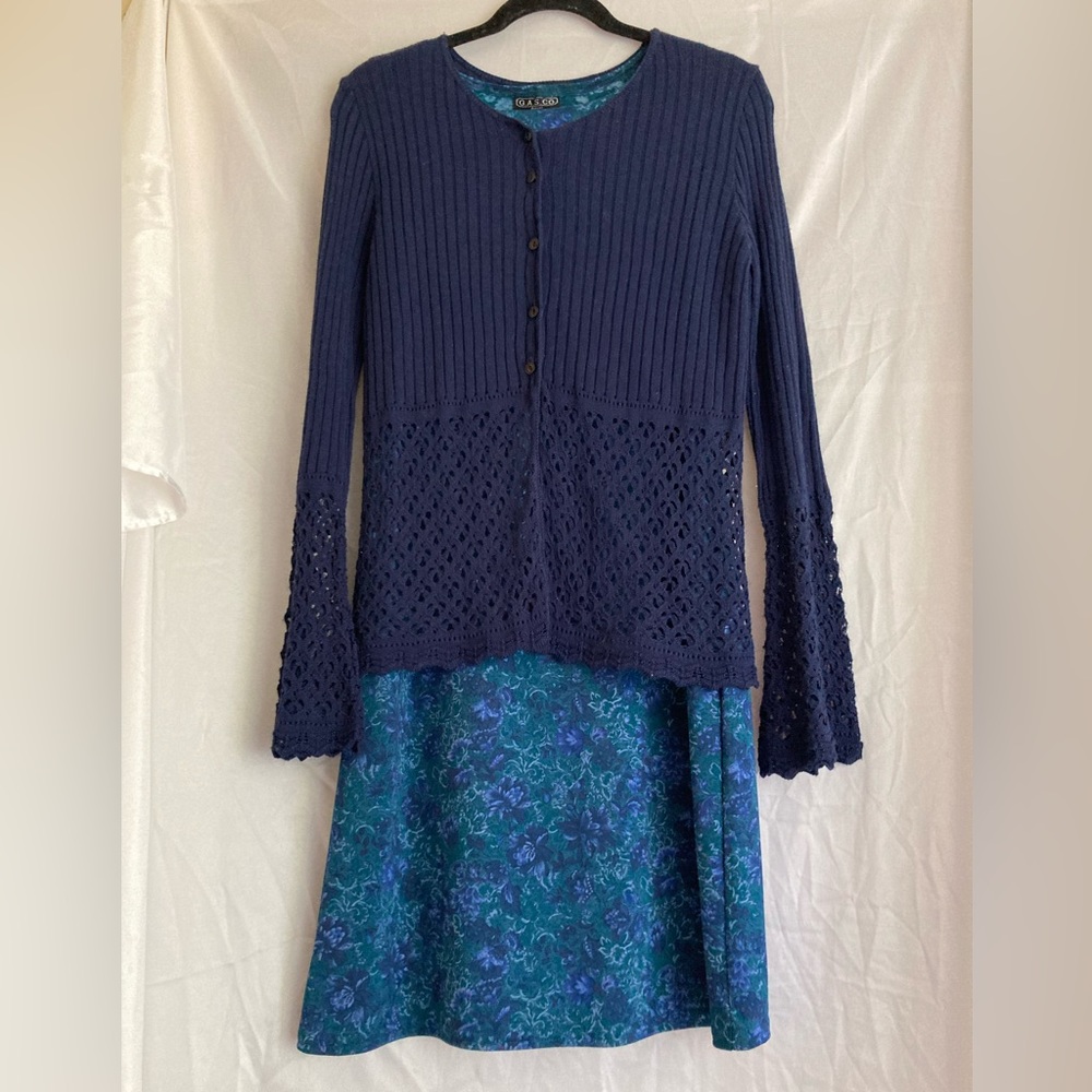 NWT Sleeveless Blue & Green Dress w/Blue Sweater, SZ M by G.A.S Co